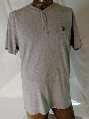 U.S. Polo Assn. Men's Gray Henley Short Sleeve Cotton Blend Button Shirt Med